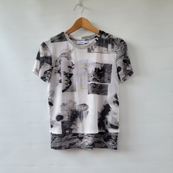 Desigual Collage Arty Photo Double Layer Short Sleeve  Women's Size Large Medium - Picture 11 of 11